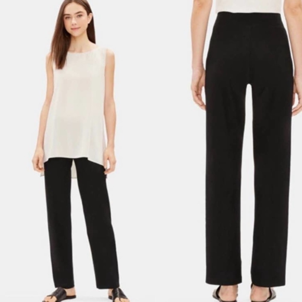 Eileen Fisher Stretch Viscose Crepe Pant Slim Fit Black Size PL - Picture 6 of 14